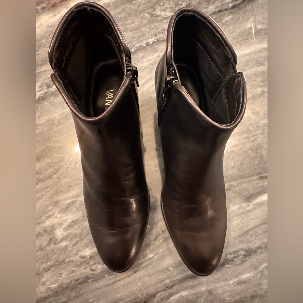 Vaneli Black Leather Zippered Ankle Boots